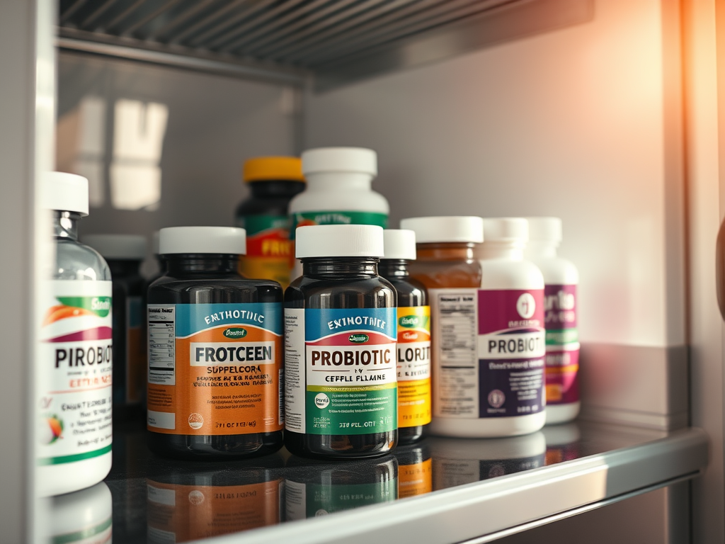 찬장 안에 여러 종류의 유산균이 있습니다